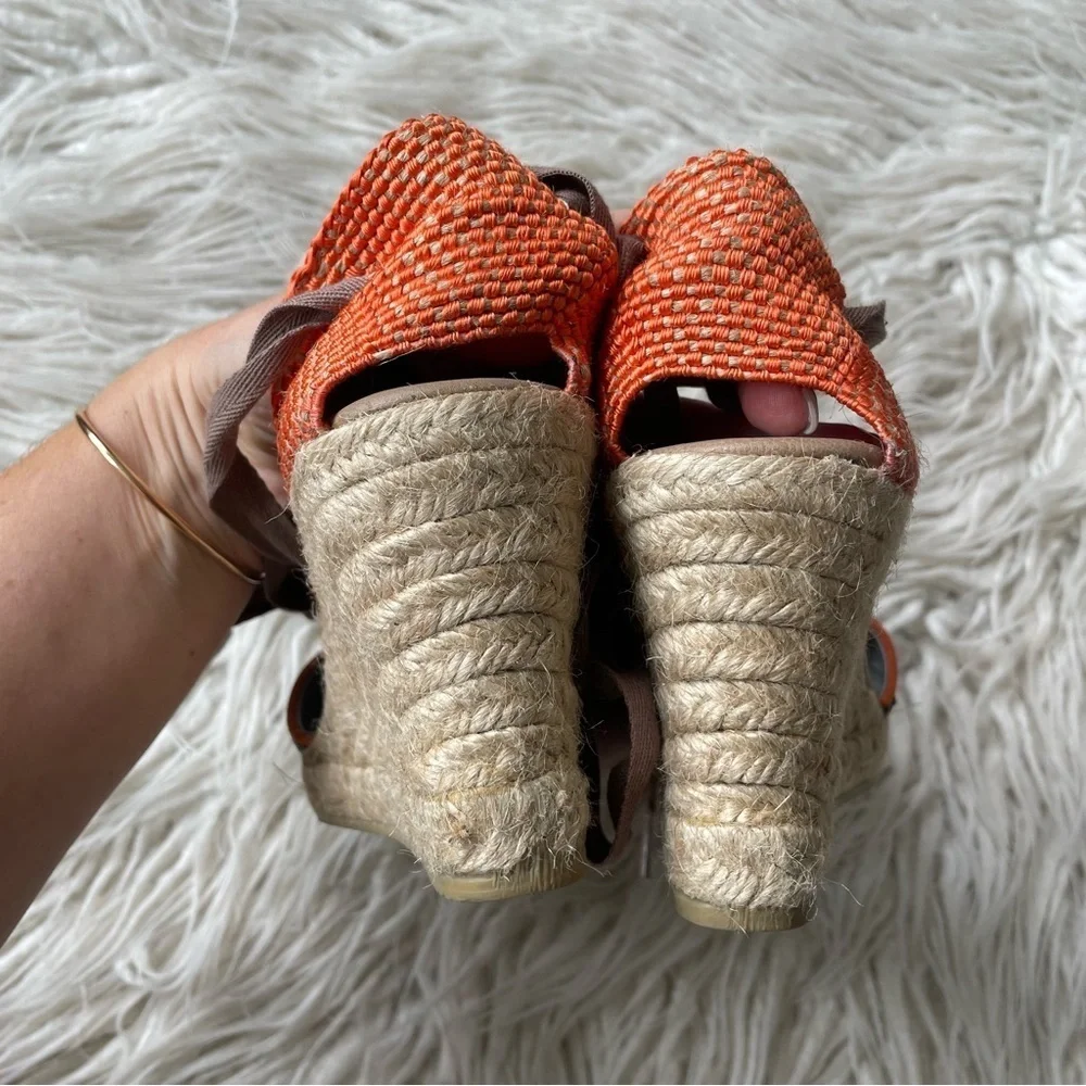 Anthropologie Meher Kakalia Beaded Queen Yuca Wedge Espadrille Sandals EUC Sz 38